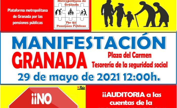 Manifestación en defensa de las pensiones públicas (29 de mayo, 12 horas Plaza del Carmen).